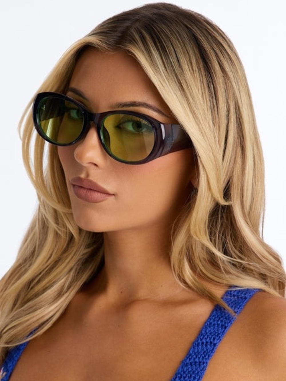 Yellow Lens Grey Oval Sunglasses